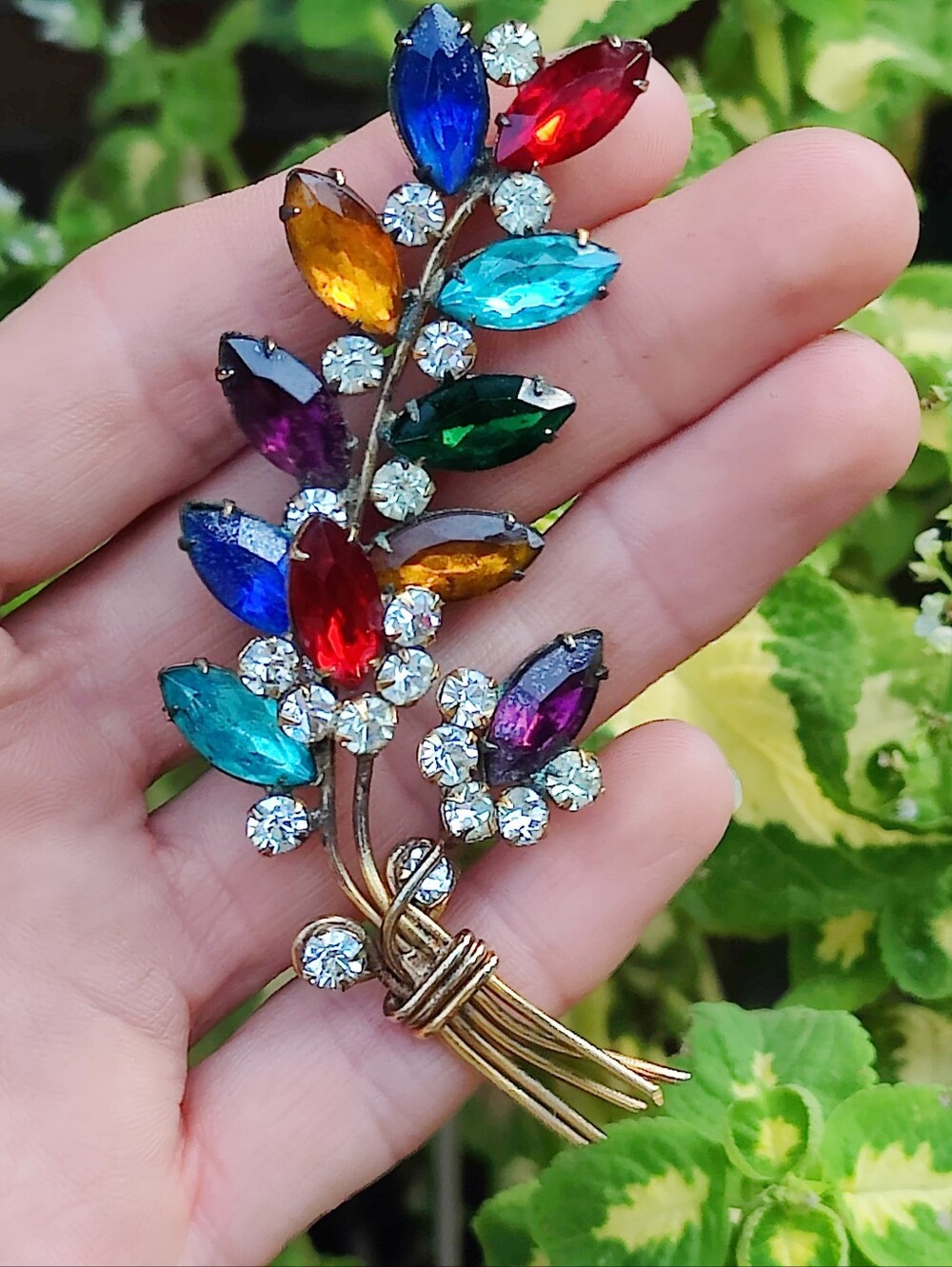 Vintage Deco Colorful Floral Brooch